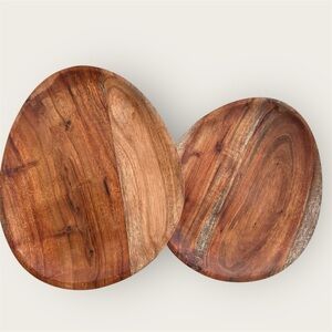 Two Acadia wood platter plates serving chargers or decor EUC